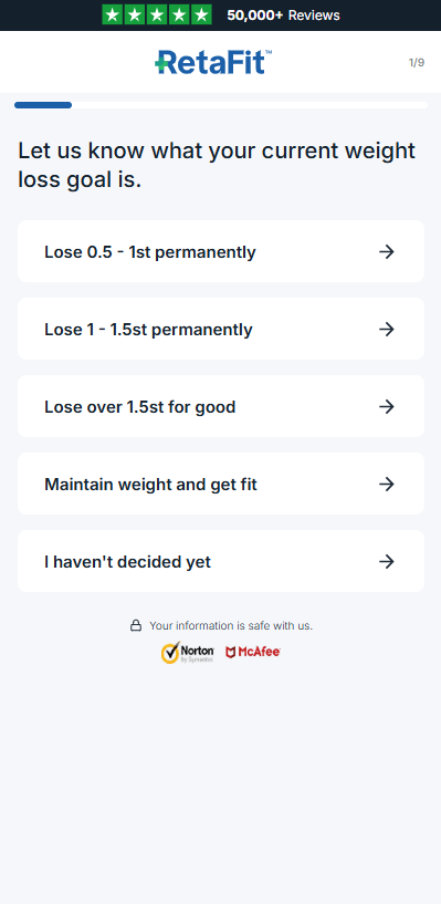 RetaFit UK weight loss quiz mobile